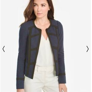 NWOT White House Black Market WHBM Military Tweed Crop Blazer Jacket Navy Sz 10